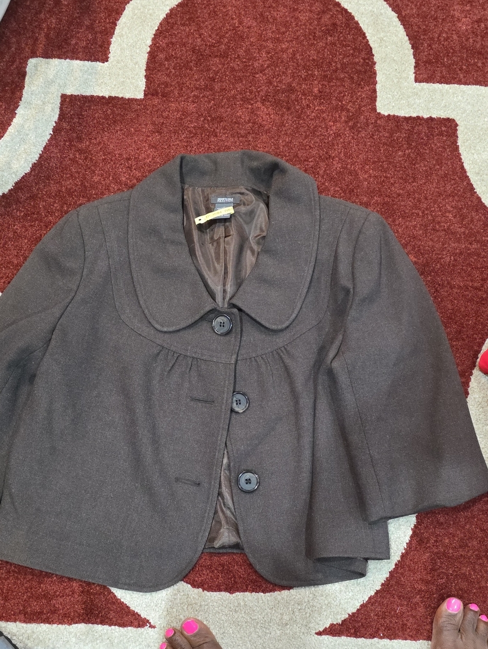 Kenneth Cole Reaction Dark Brown Cropped Wool-Blend Blazer